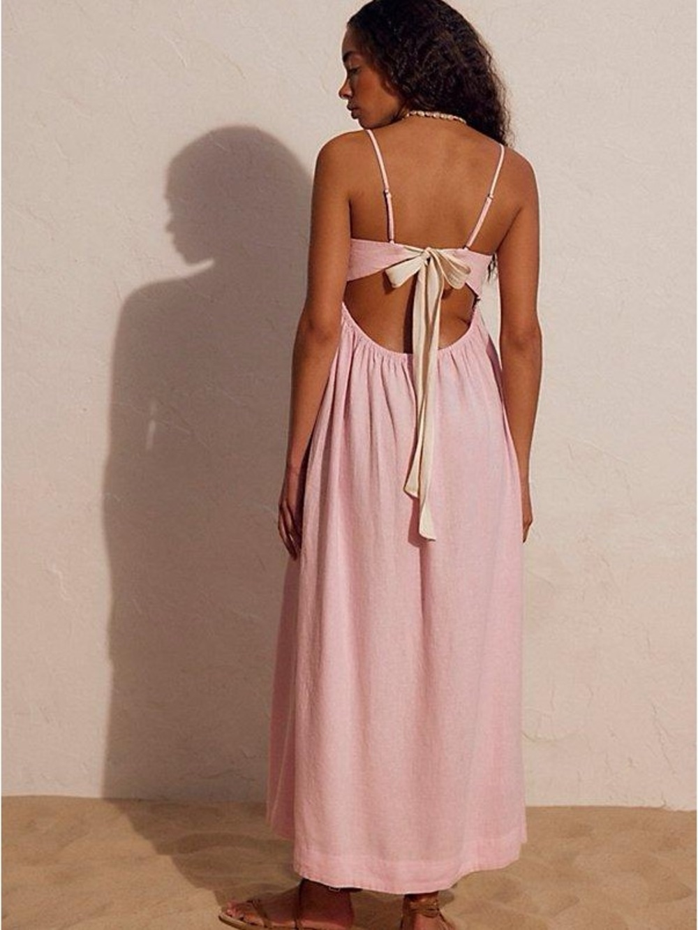 Free People Pink Linen Halo Babydoll Midi Dress | NEVER WORN - Picture 3 of 6